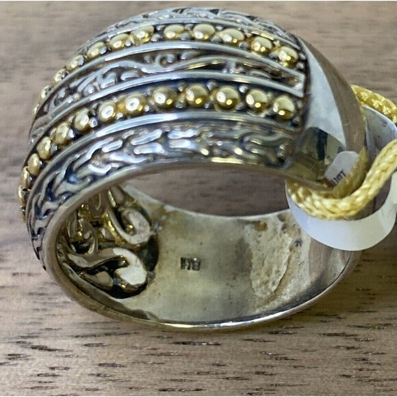 Effy 925 Silver & 18k Yellow Gold Wide Band Ring Size 6.5 - Picture 10 of 16